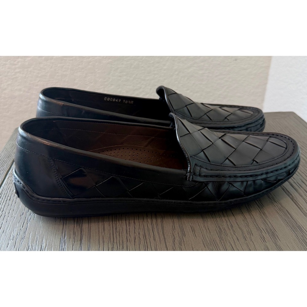 Bragano Cole Haan Mens Black Woven Leather Loafers Italy 10.5 M Casual Preppy